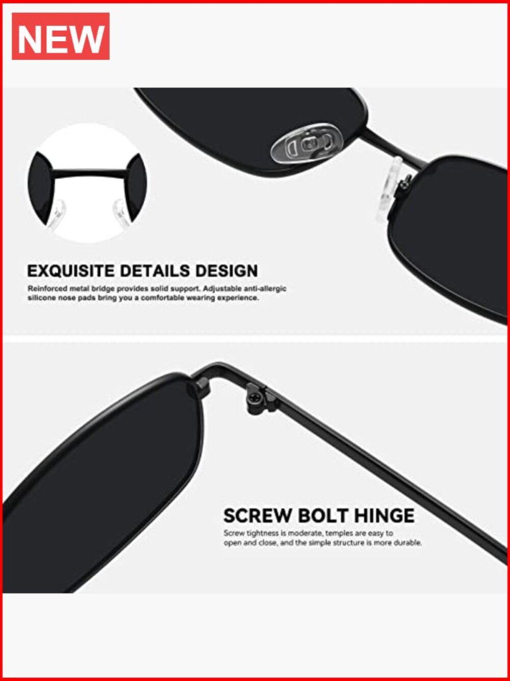 Retro Small Rectangle Sunglasses UV400 Protection Metal Frame - Picture 4 of 7